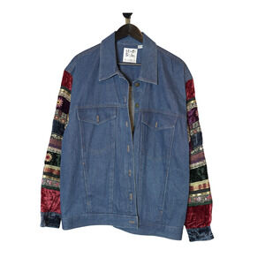 Elisabeth by Liz Claiborne Denim Jacket Patchwork Sleeve Street Style Y2K Artzy